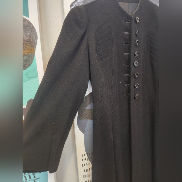 Vintage 1930s Union Made Princess Coat Black Wool Blend With Belt - Picture 4 of 13